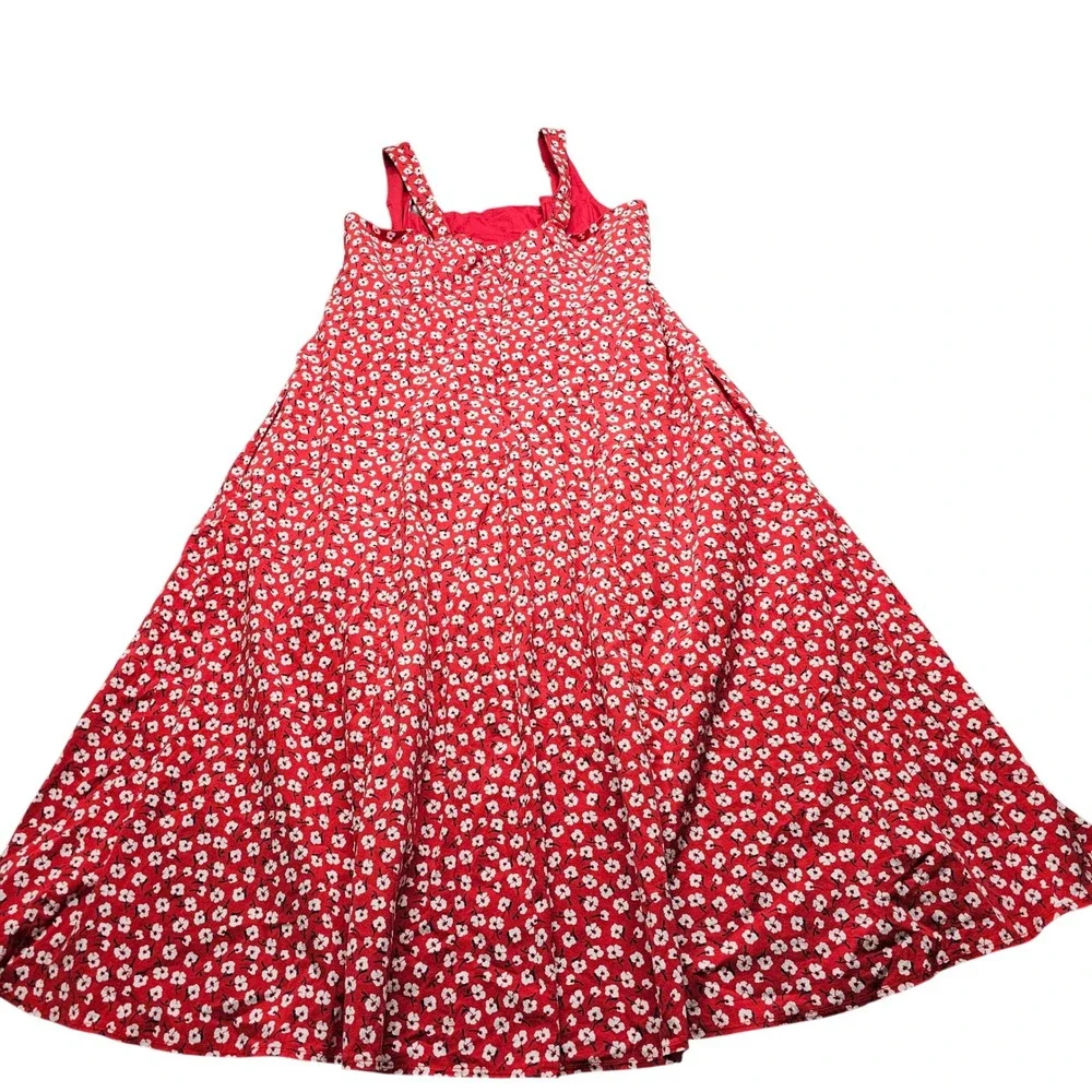 Abercrombie & Fitch Floral Maxi Dress Womens XXLP Red Square Neck Petite A-Line